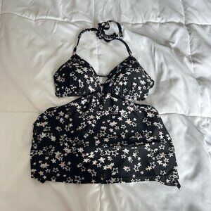 Hula Honey Womens XS Starstruck Cutout Halter Tankini Top Black Pink Stars Y2K